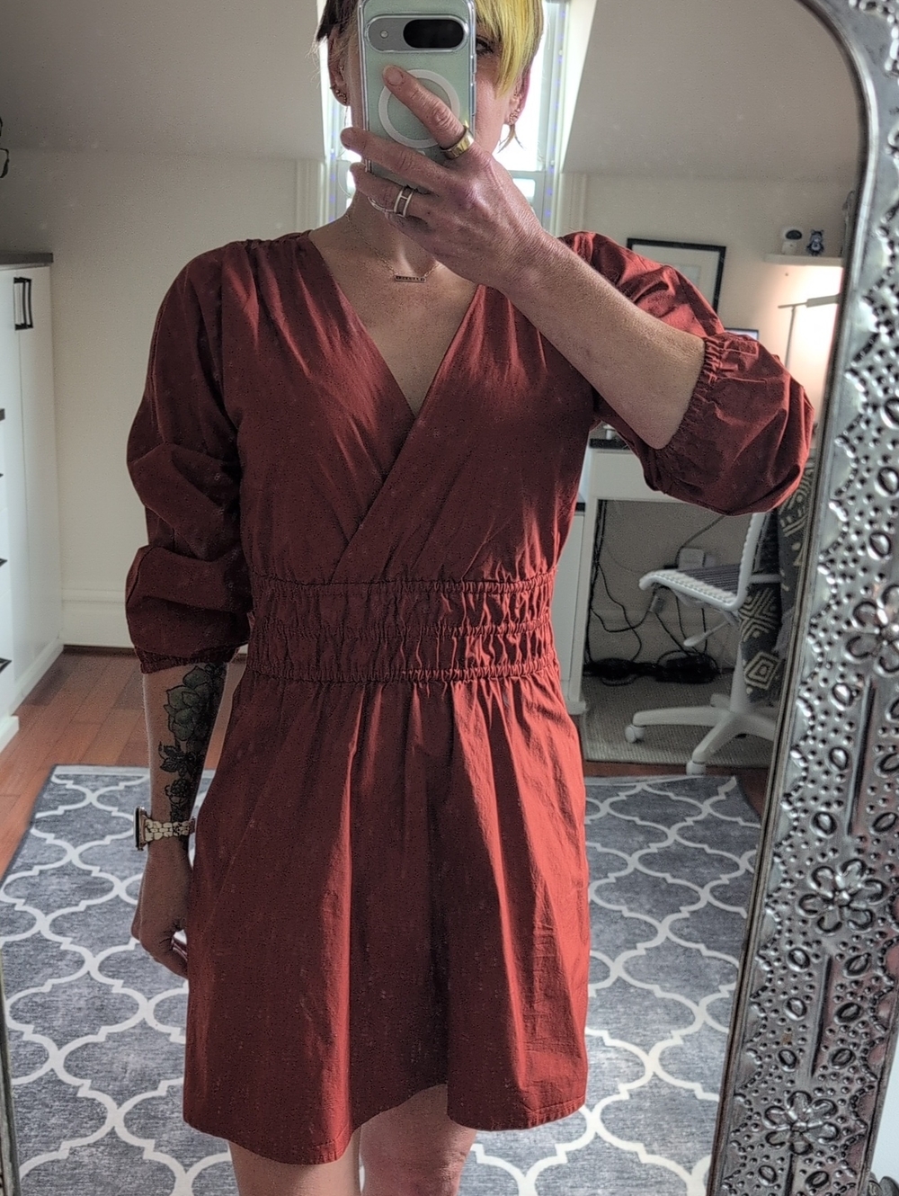 Banana Republic Women’s Rust Rust V-Neck Smocked Waist Dress